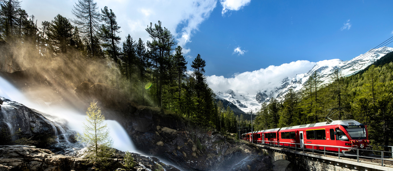 Rhaetian railway between Morterarsch and Bernina