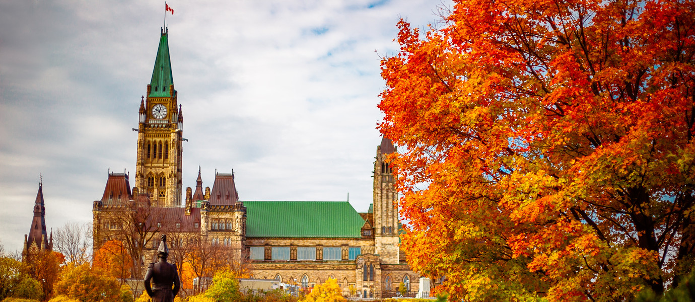 Public statue facing Parliament Hill in the Fall in Ottawa, Ontario