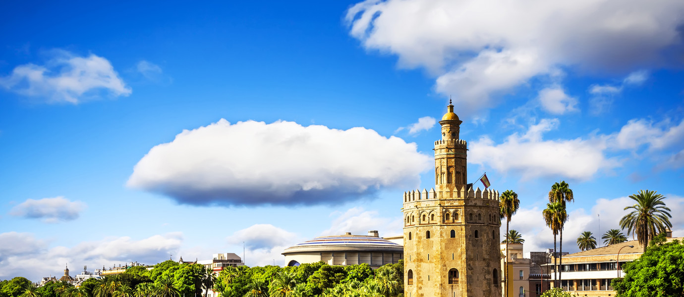 Golden tower (Torre del Oro) along the Guadalquivir river, Seville (Andalusia), Spain.